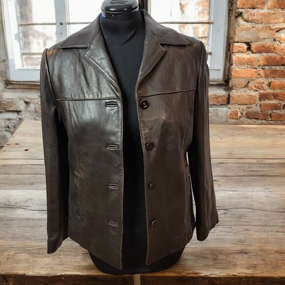 Vintage Anonymous by John Carlisle Leather Jacket - Size L Petite - Picture 1 of 10